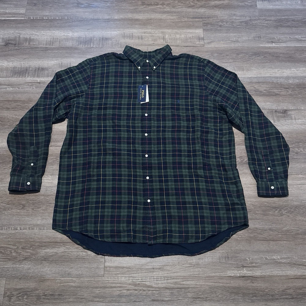 NEW Polo Ralph Lauren Men's 3XLT Green Plaid Double Faced Long Sleeve Shirt TALL